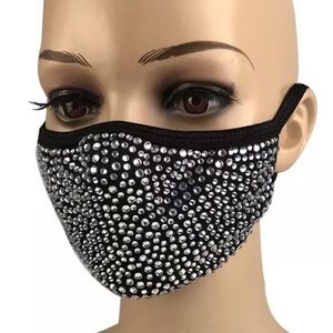 BLACK/CRYSTAL Rhinestone Bling Face Mask